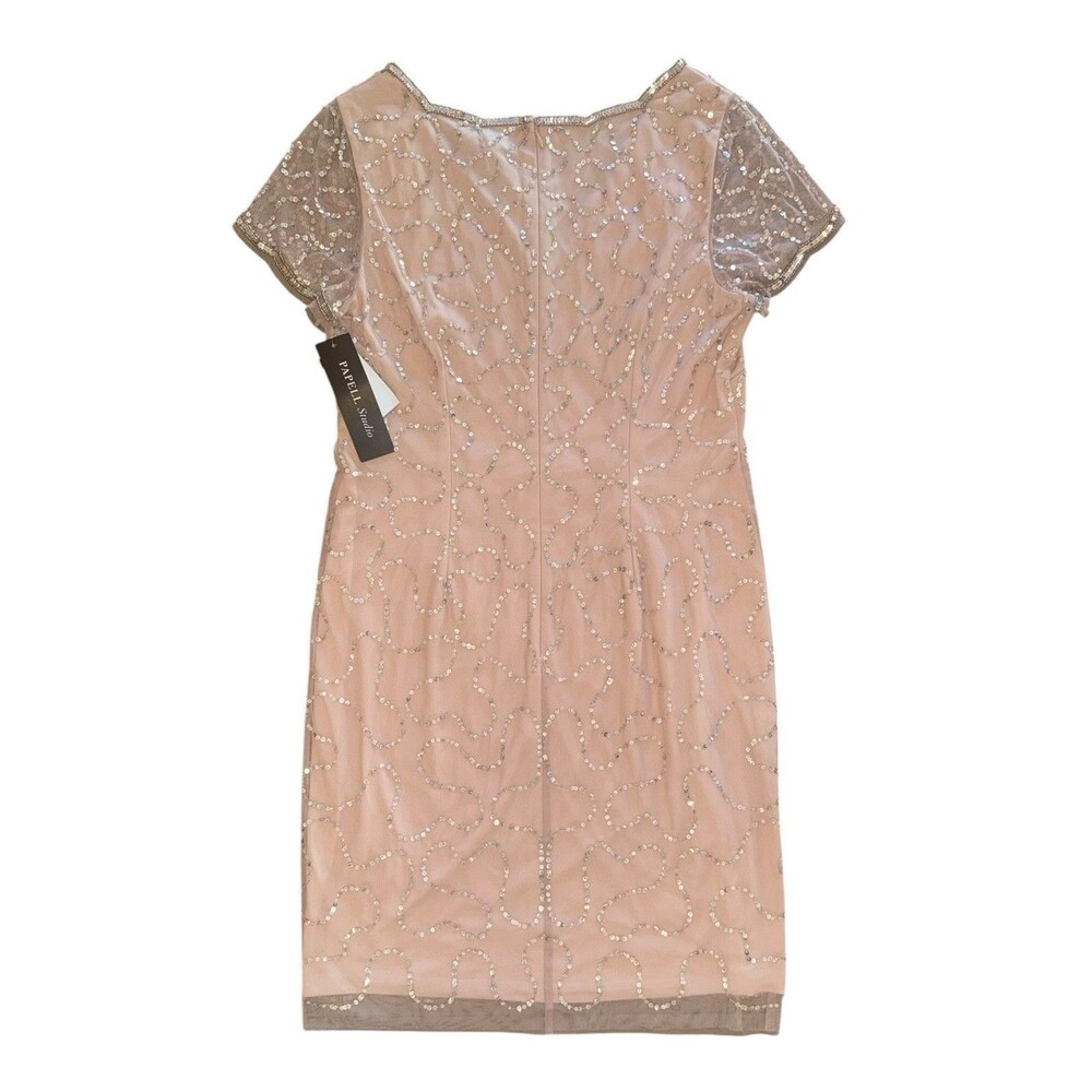 NWT Papell Studio Rose Gold Beaded Sequin Scallop Sheath Dress Size 12 NEW $129 - Picture 5 of 16